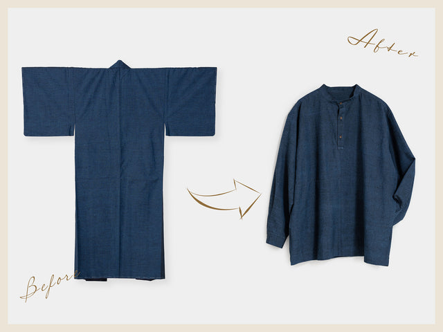 着物リメイク シャツ 男性物の長着からメンズ向けプルオーバーシャツを製作