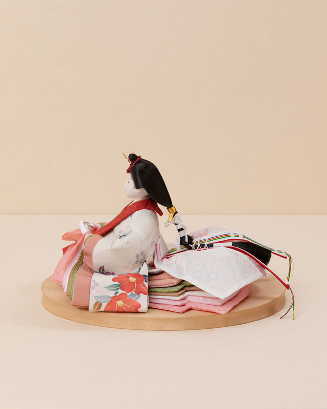 【テ - 薄桜に椿、淡い青の亀甲】+お飾り