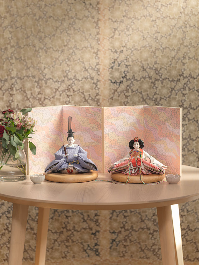 【テ - 薄桜に椿、淡い青の亀甲】の4点・ひな飾り - その2