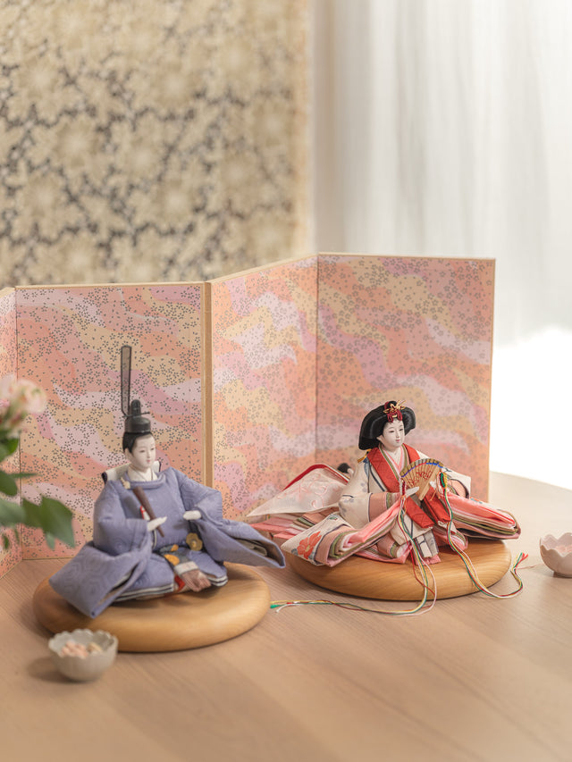 【テ - 薄桜に椿、淡い青の亀甲】+お飾り