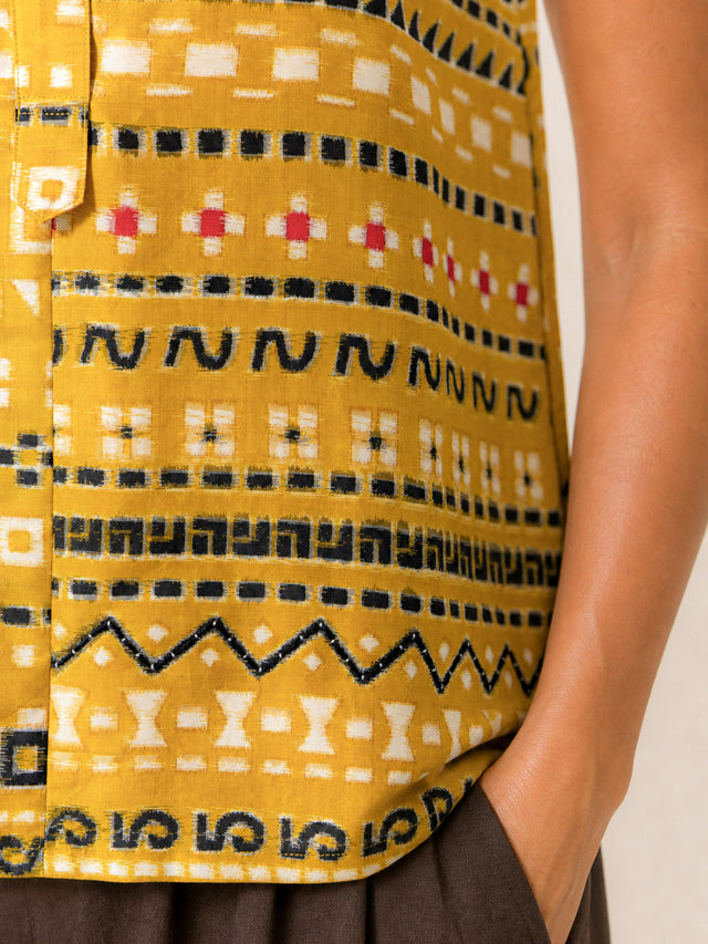 Nature on Ochre — Blouse | Chihei Collection | kimono upcycle blouse | Tsuruto