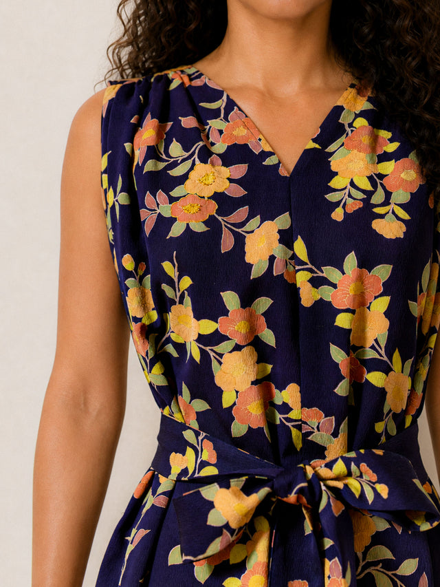 Camellia on Navy — Dress | Chihei Collection | kimono upcycle dress | Tsuruto