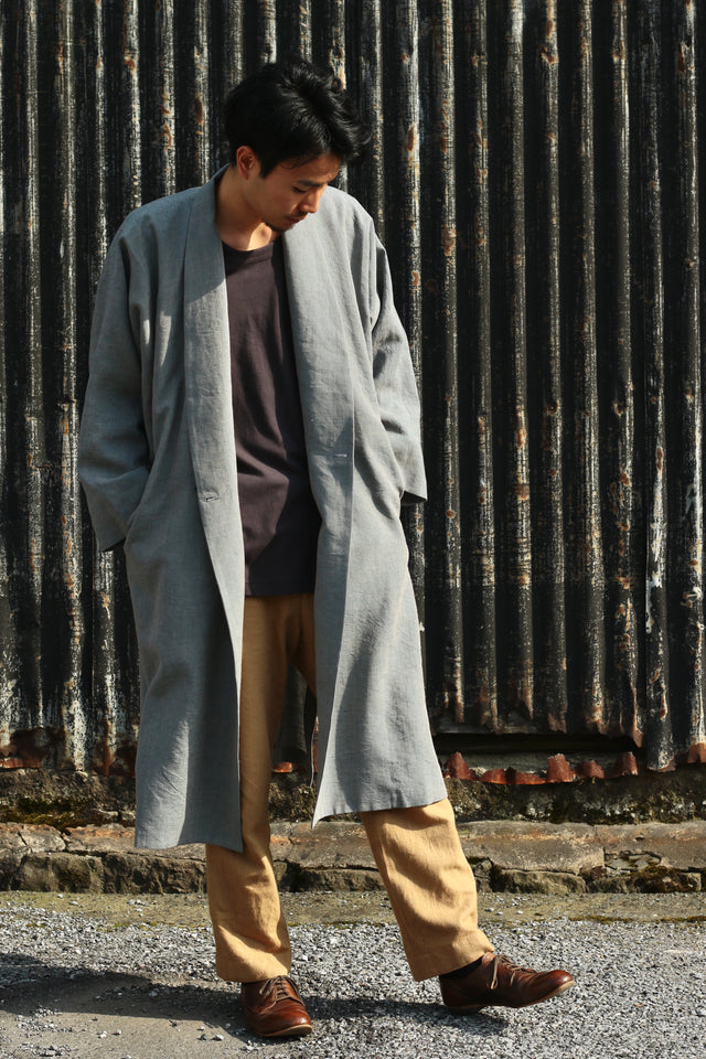 Linenwool Slit Coat SAX-BLUE | YANTOR