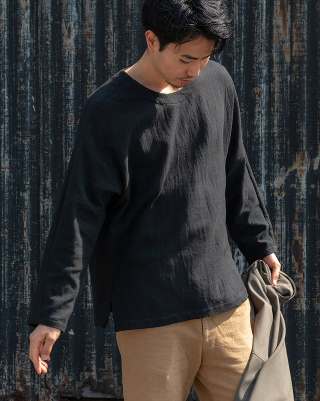 6ply Khadi Long Pullover Black | YANTOR カディコットン
