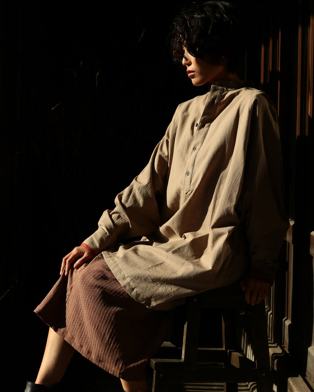 Salvage Khadi Cotton Merge Long Shirts-Beige