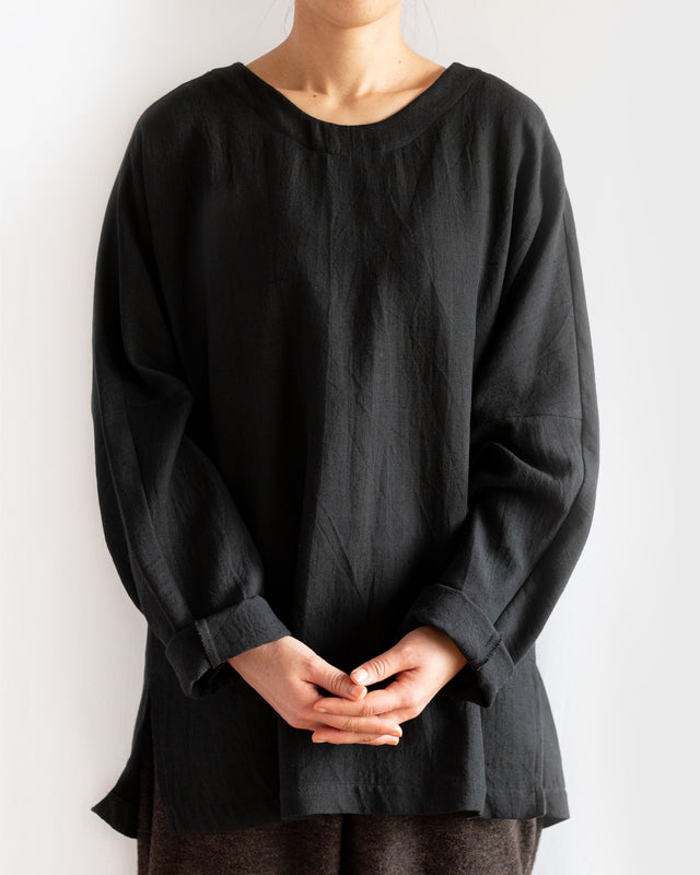 6ply Khadi Long Pullover Black | YANTOR カディコットン