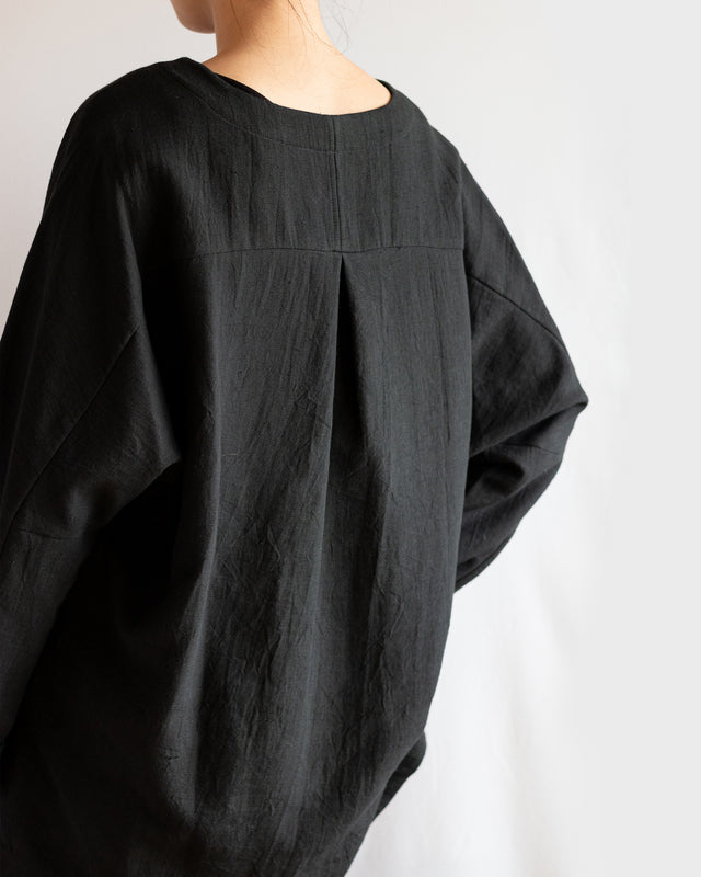 6ply Khadi Long Pullover Black | YANTOR カディコットン