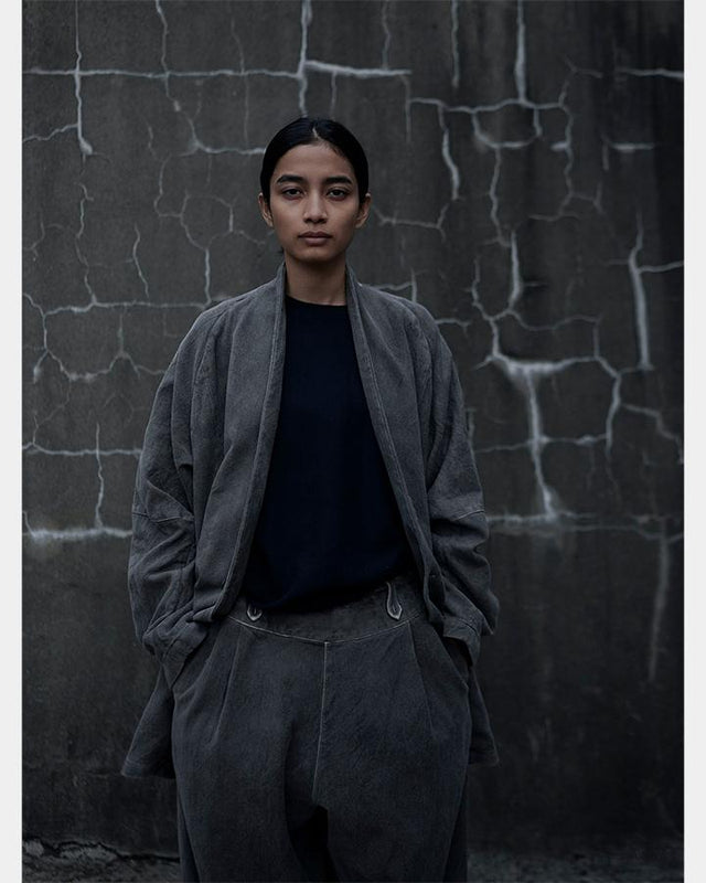 Sumi-Dyed 6ply Khadi Long Pullover SUMI-GRAY