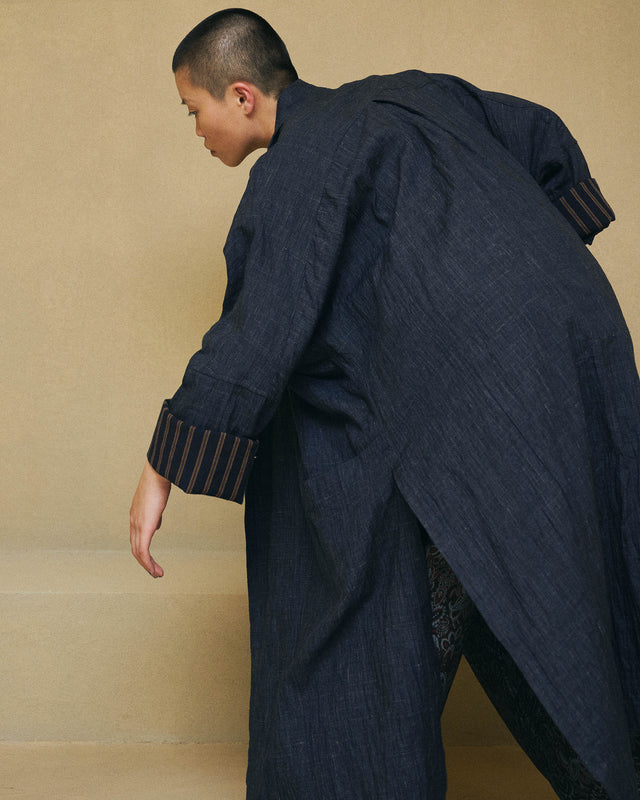 Wrinkled Linen Slit Coat - NAVY