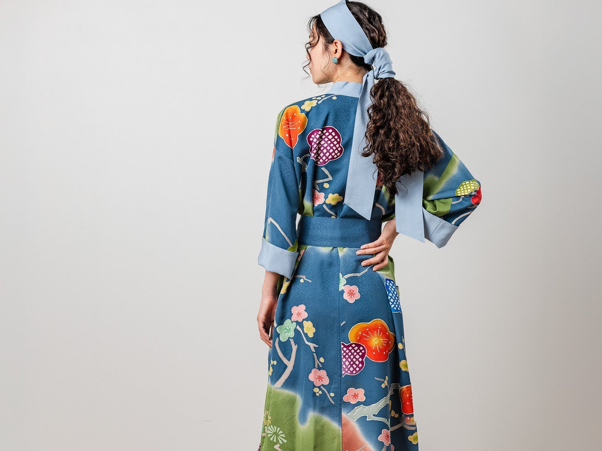 M～L 着物リメイクドレス 大島紬 リメイクワンピース M～L 着物  