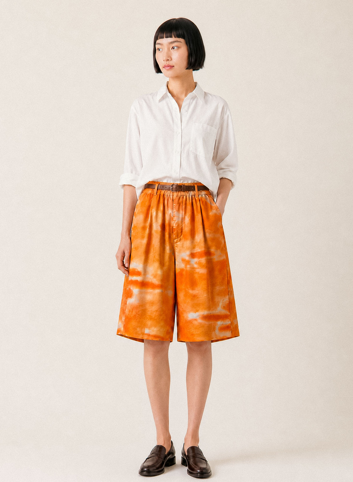Cha wide shortsの着用イメージ（モデル：164cm・メンズMサイズ）
