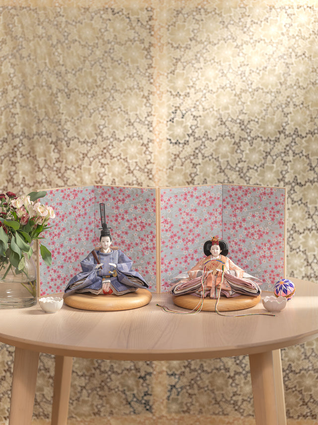 【ヒ - 桃の香の花唐草、空色の霞】の4点・ひな飾り - その2