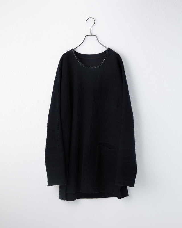 Zero Count KhadiCotton Pasted Cloth Pullover - BLACK