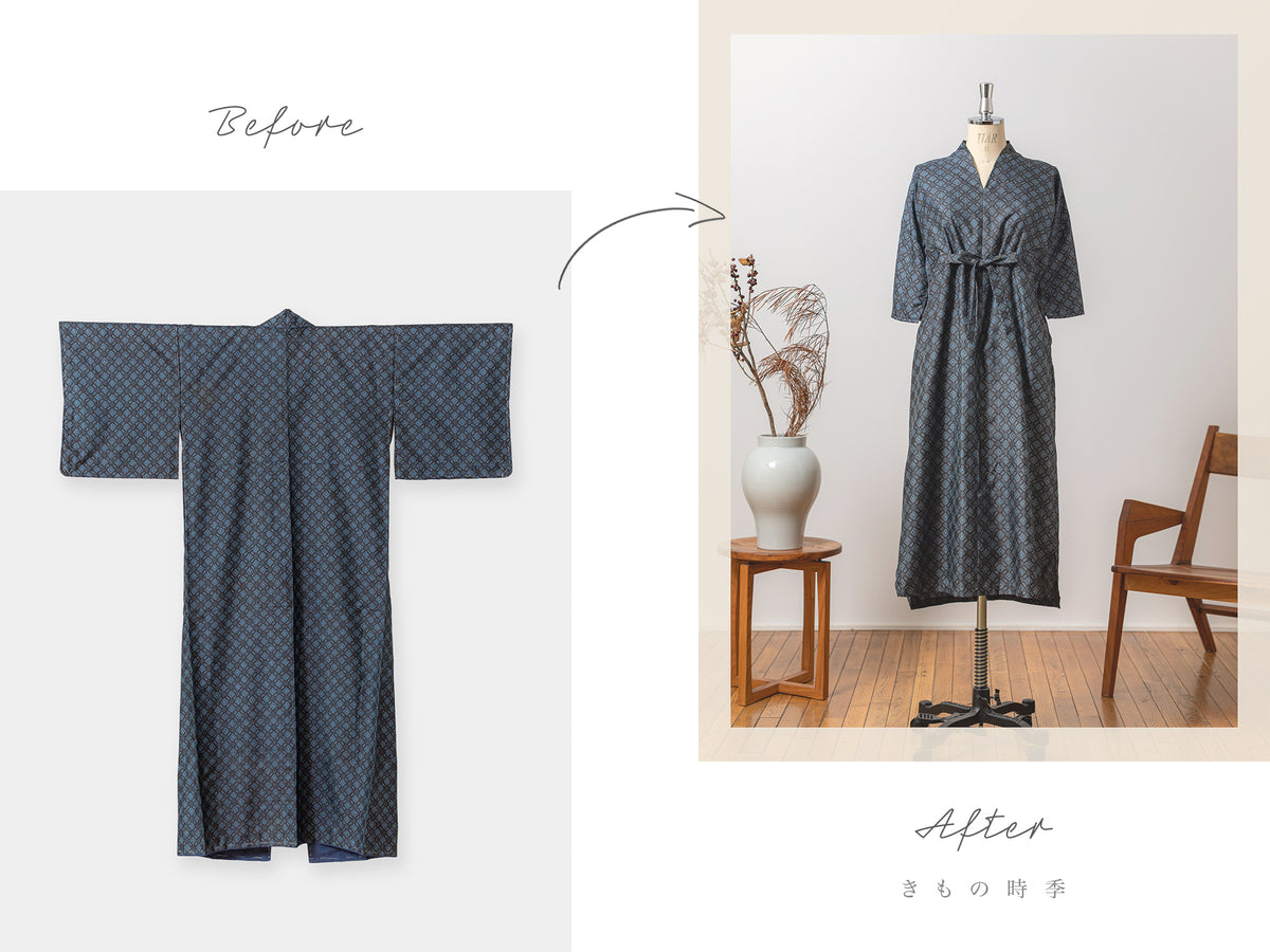 大島紬を「ハクロドレス」にリメイク：ビフォーアフター画像（Compare）