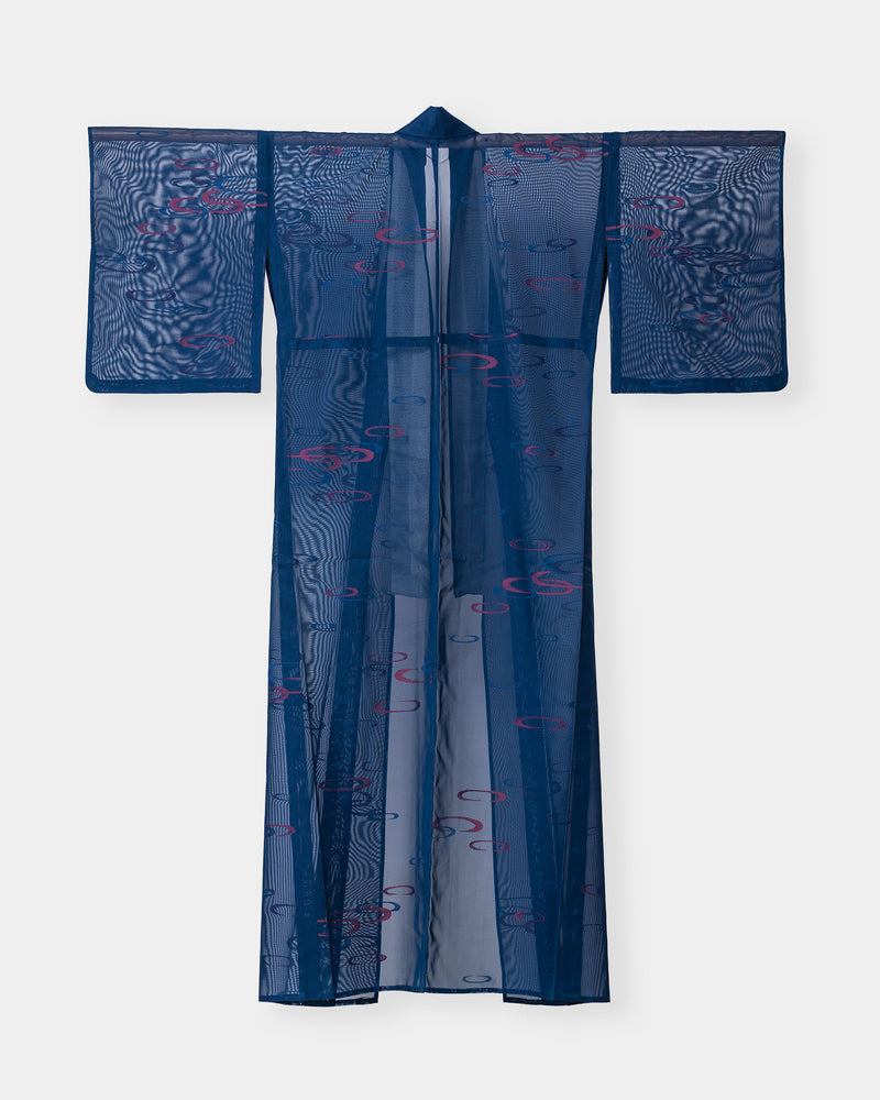紺地の絽・紗を「茶ボタンドレス」にリメイク：着物画像（Before）