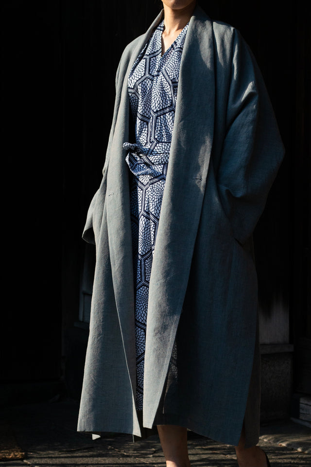 Linenwool Slit Coat SAX-BLUE | YANTOR
