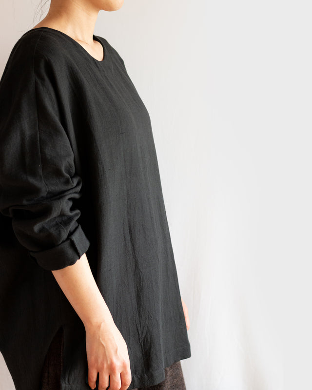 6ply Khadi Long Pullover Black | YANTOR カディコットン