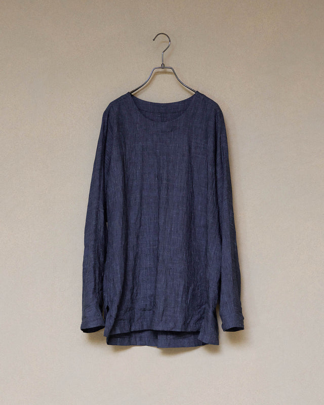Wrinkled Linen Long Pullover - NAVY